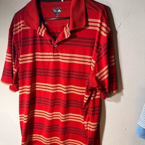 Adidas Polo Shirt Short Sleeve orange gold black tiny stripe Sz L All Polyester